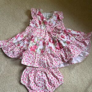 Rare Editions Pink Floral Baby Dress with Bloomers